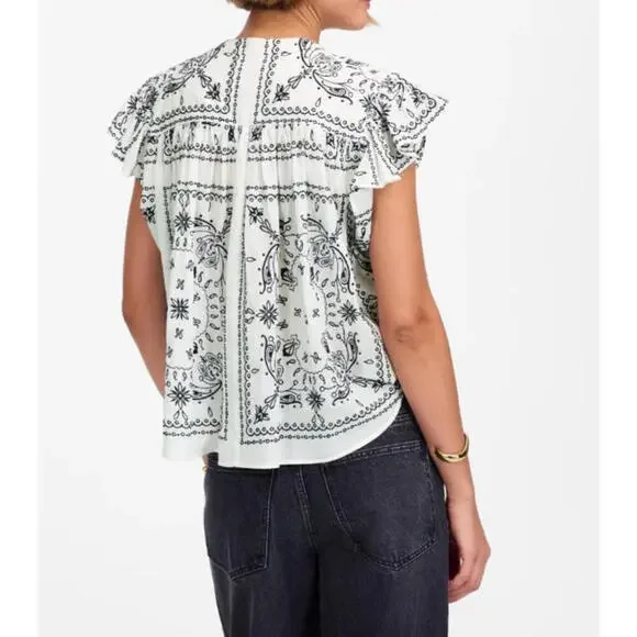 MADEWELL Embroidered Poplin Shirred Button-Up Shirt Size XS NWT MSRP $148 - Picture 4 of 9